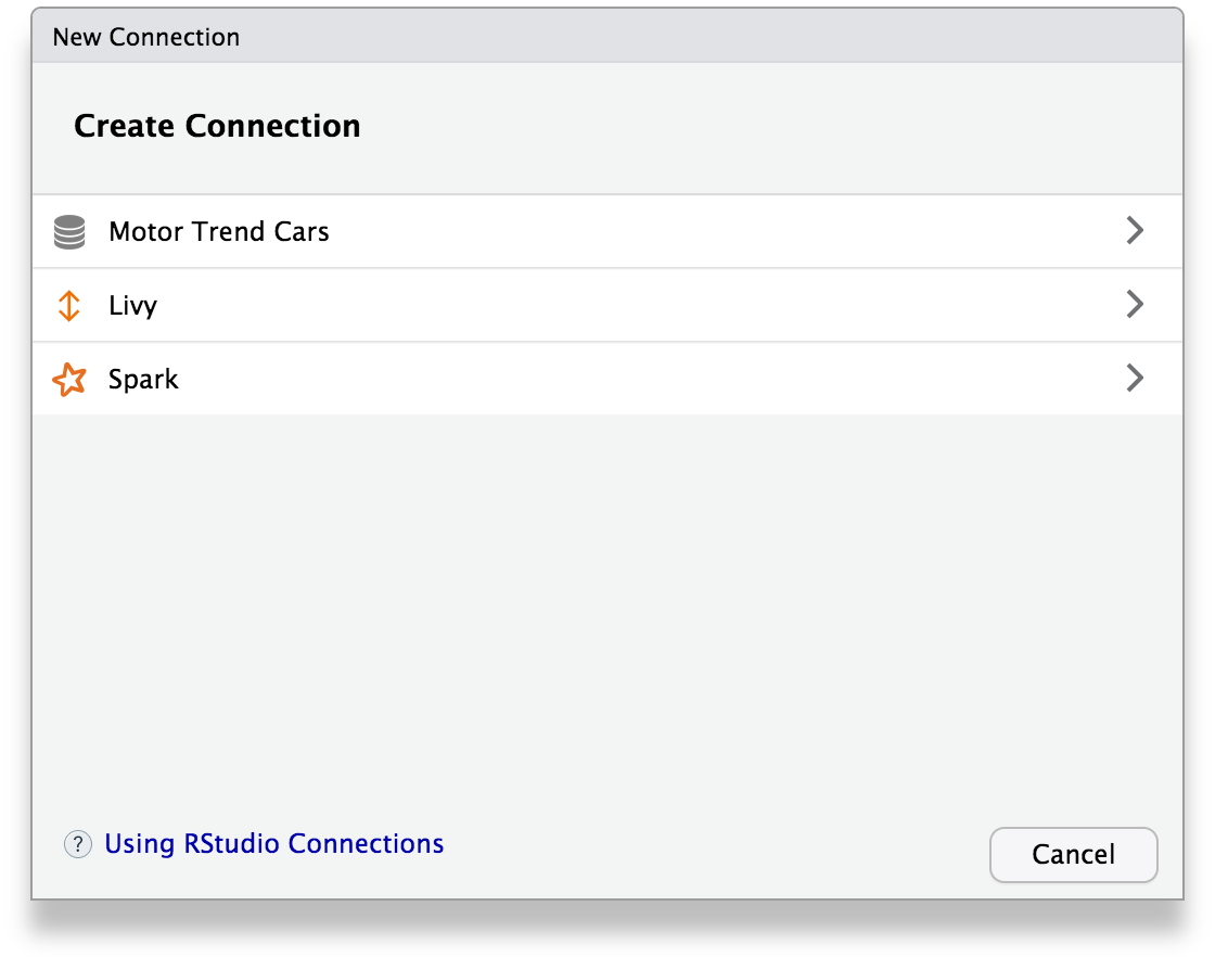 New Connections pane showing Motor Trend Cars as an available connection